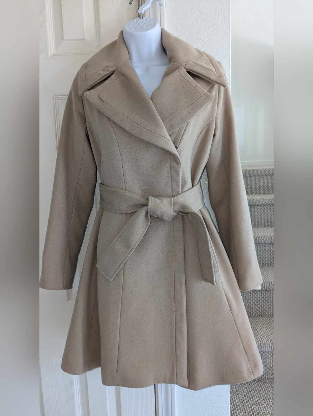 Trina Turk Beige Belted Wool-Blend Coat